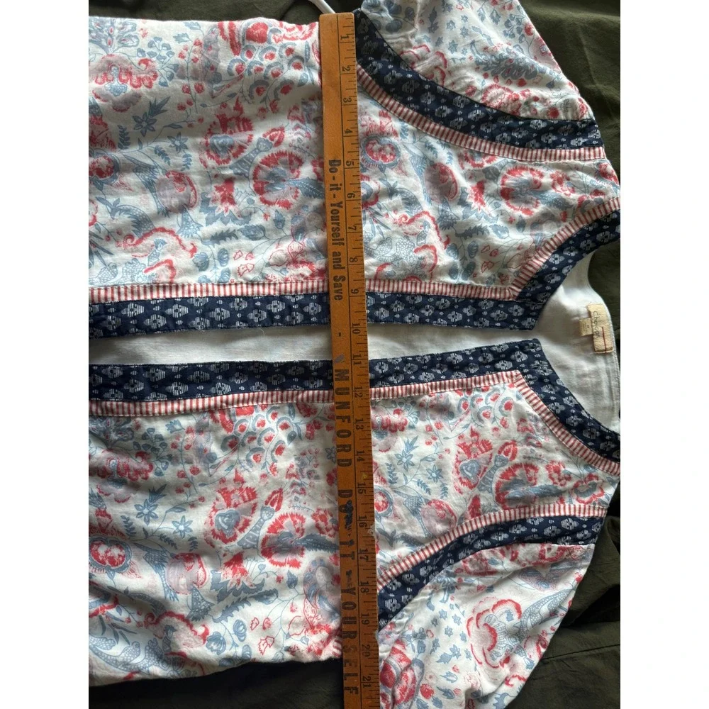 Choices Womens Red Blue Floral Patchwork Open Front Jacket Mirror Trim Size M